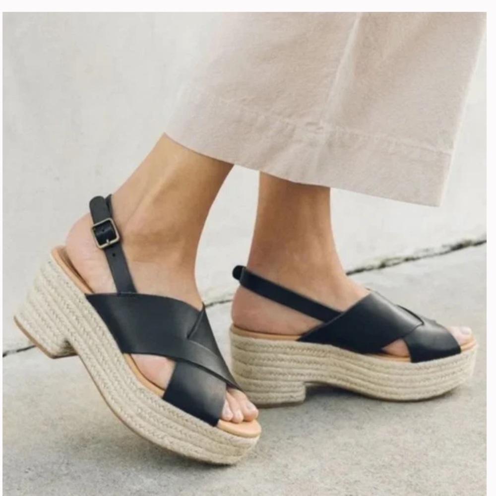Soludos Amalfi Platform Heel Espadrille Sandals in Black
